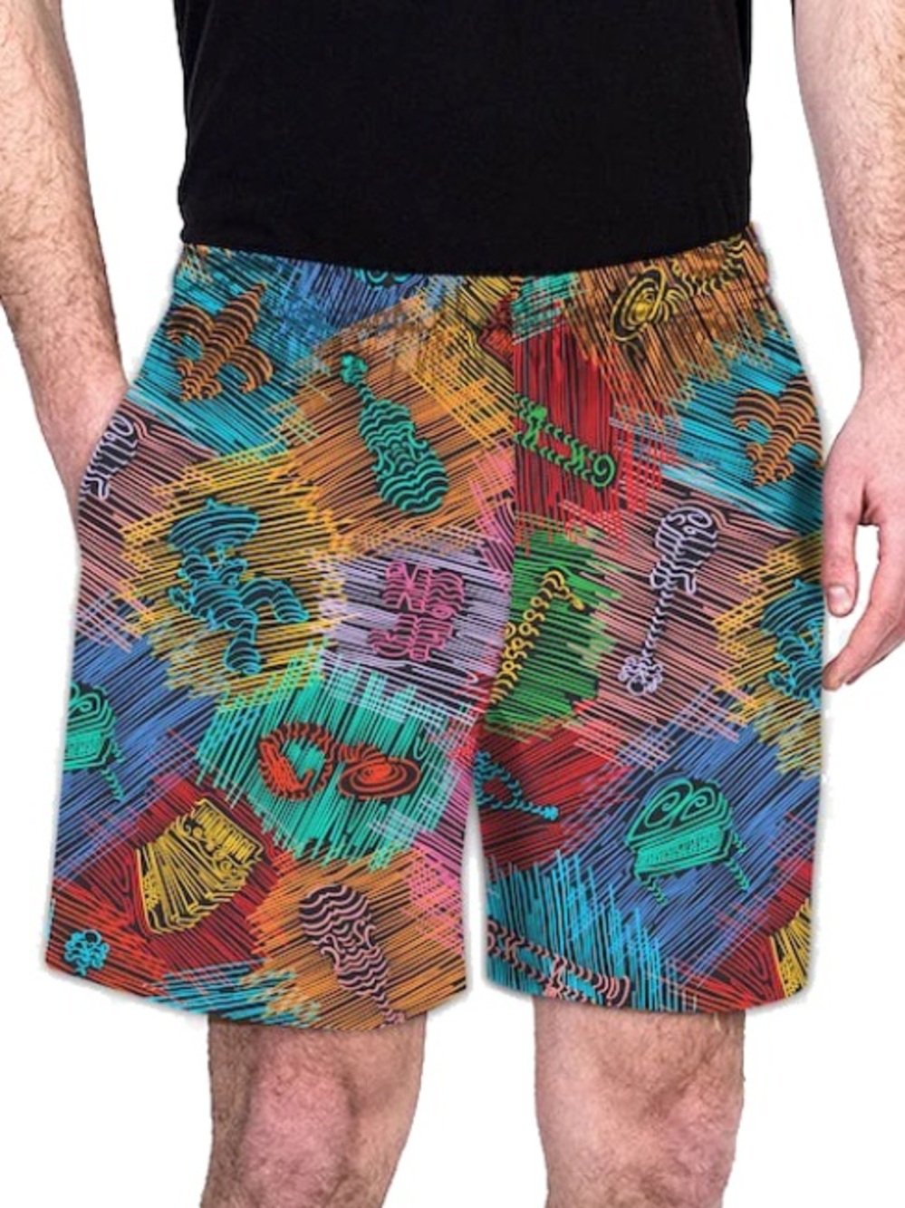 NEW Bayouwear Bayou Shorts - Music Lines™ Print Elastic Waist Made in USA Black